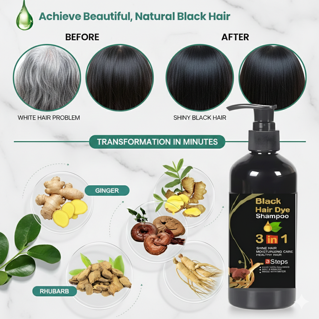 Unisex Instant Black Herbal Hair Dye Shampoo for Grey Hair Coverage Shampoo 3 in 1(100ml) Pack Of 2