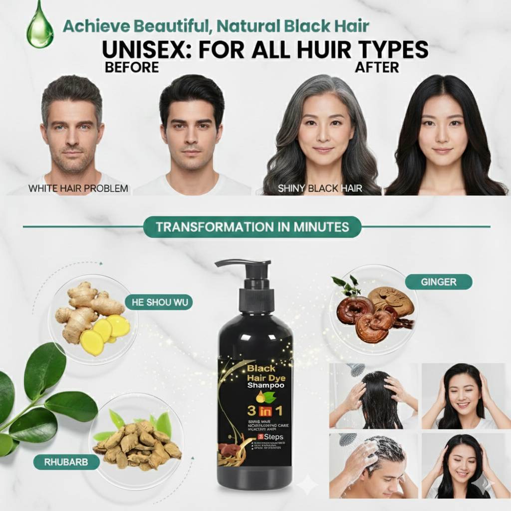 Unisex Instant Black Herbal Hair Dye Shampoo for Grey Hair Coverage Shampoo 3 in 1(100ml) Pack Of 2